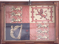 The flag, the Queen's royal standard, is from Osbourne Castle on the Isle of Wight