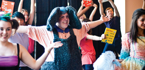 Singers and dancers from the Etobicoke School of the Arts entertain young patients at the Hospital for Sick Children with a lively and colourful rendition of “Oh the Thinks You Can Think”