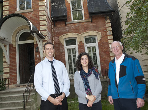 Ryerson University professor Russell Richman, PhD candidate Ekaterina Tzekova and U of T engineering professor Kim Pressnail at 31 Sussex Avenue