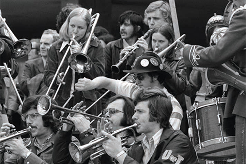 The Lady Godiva Memorial Band serenades students on Founder’s Day