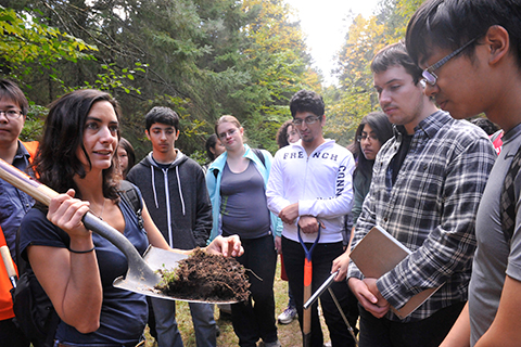 Professor Marney Isaac (PhD 2008) teaches students about nutrient cycles and plant-soil interactions.