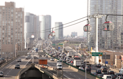 Photo of Toronto skyline over Gardiner Expressway.