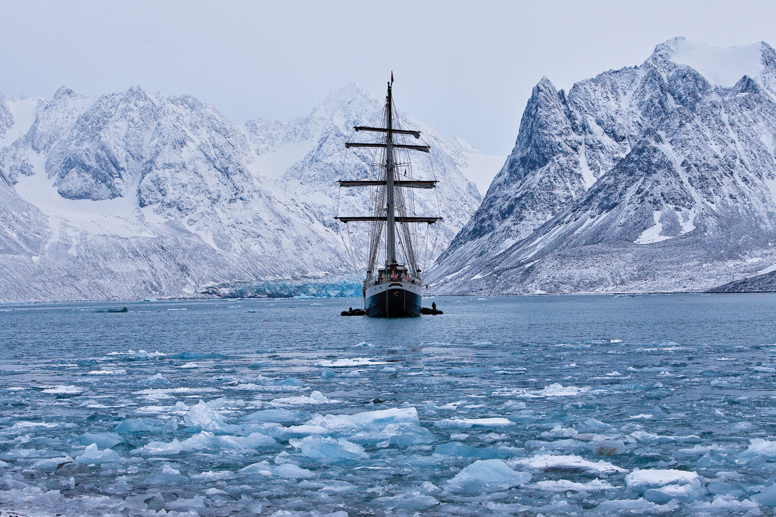 The ship Antigua, carrying photographer Daniel Kukla and a group of artists and scientists on a 15-day expedition, anchors in the Arctic Ocean off the coast of Svalbard – about halfway between Norway and the North Pole.