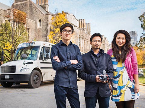 From left: U of T professors Craig Simmons and Peter Zandstra and PhD students Jennifer Ma and Curtis Woodford are among the dozens of researchers who will work to advance treatments for heart patients at the Ted Rogers Centre for Heart Research