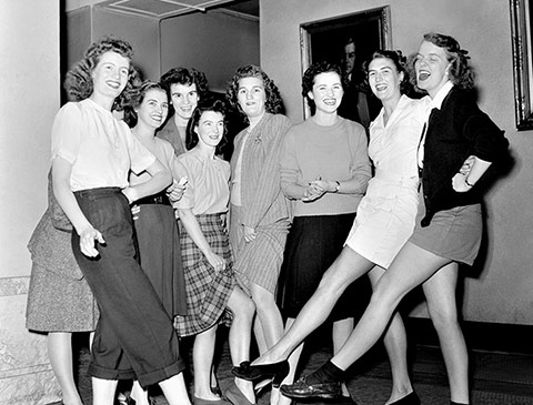 Group photo of nine female students posing for the camera