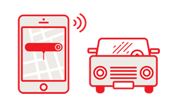 Illustration of a smartphone app (left side) and a car (right side)