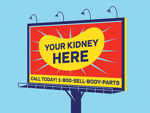 Illustration of a billboard depicting a kidney bean with the text 