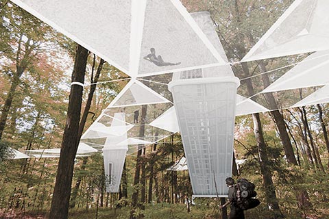 "Suspend" also lets campers sleep high among the trees. Image by Lateral Office.