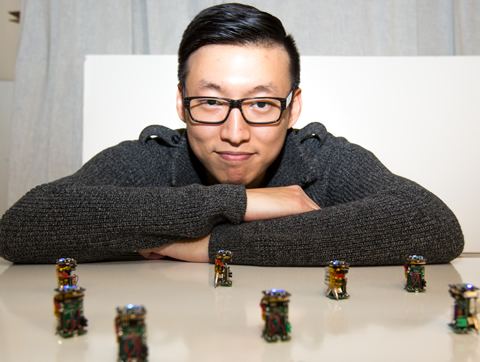 Engineering PhD student Justin Kim has built nine robots not much larger than your thumb that exhibit 