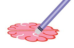 Illustration of a pencil eraser erasing lines from a drawing of a brain.