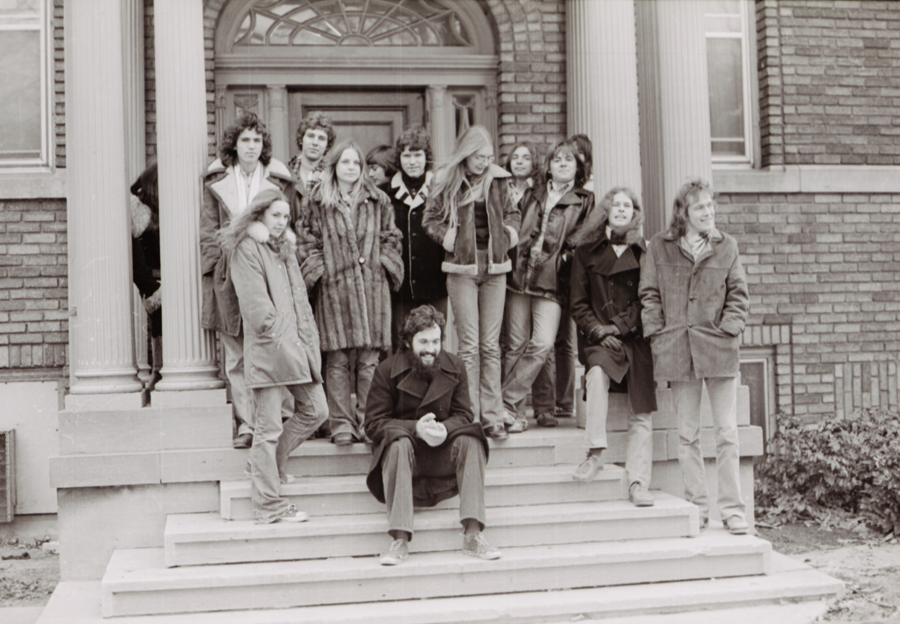 A 1970s era photograph of students standing out front of The Cool School