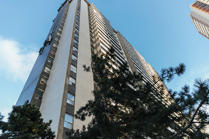 Apartment building in St. James Town photographed from below