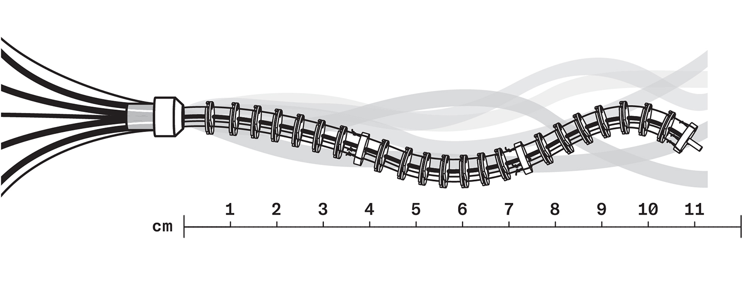 A robot above a scale showing the length as 11 centimetres