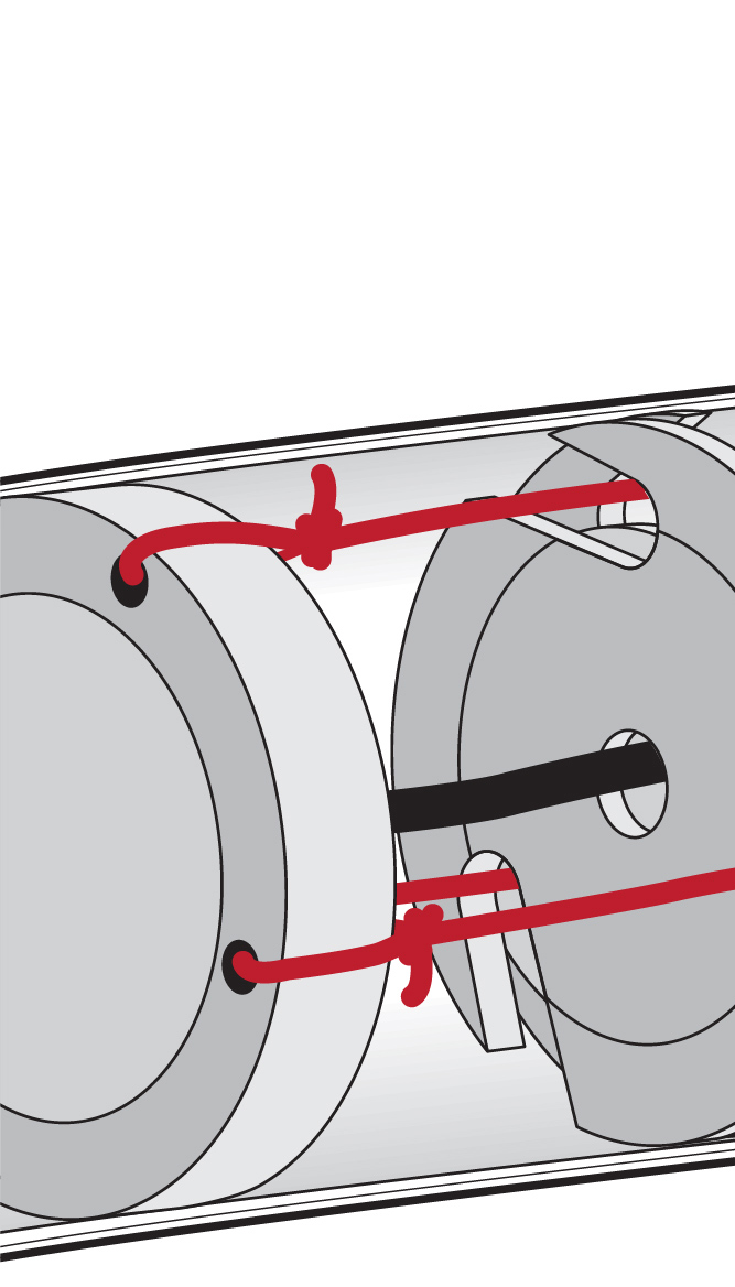 Illustration of red-coloured threads running through disks inside the continuum robot body